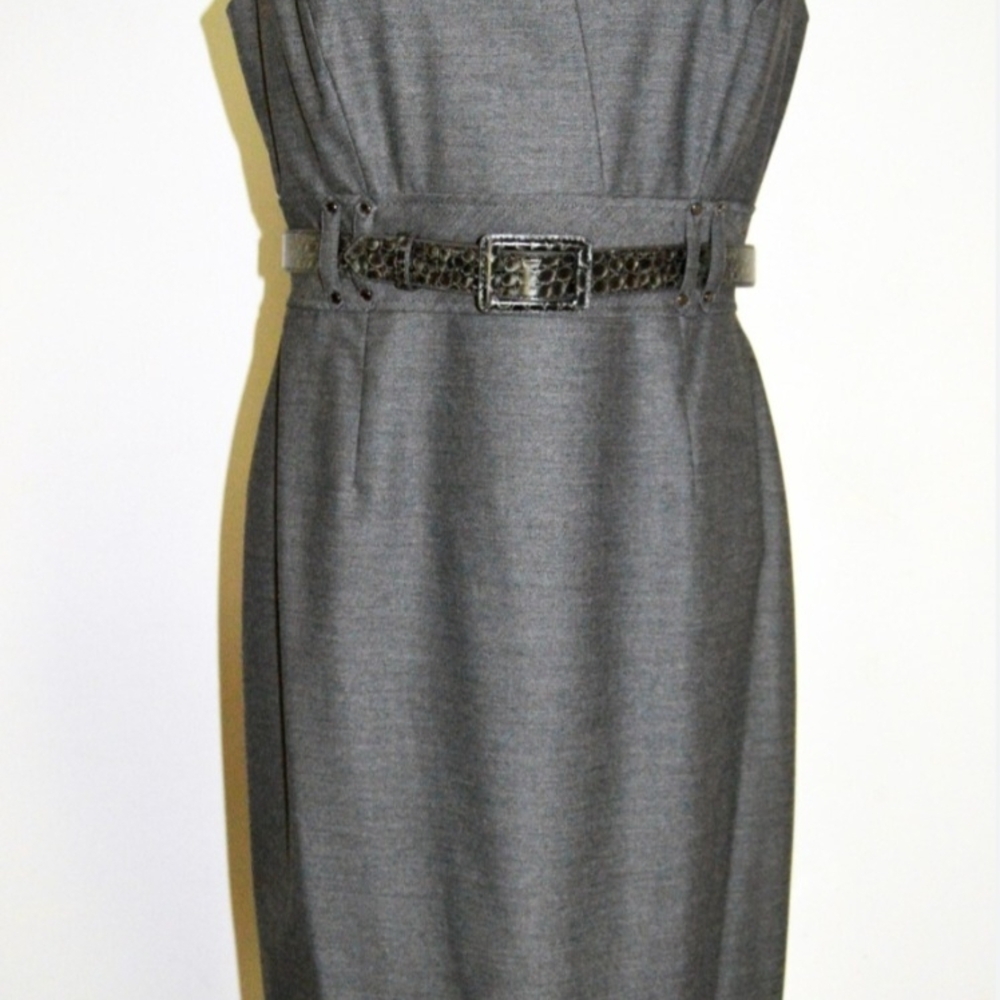 Tahari Gray Belted Dress Sz 8